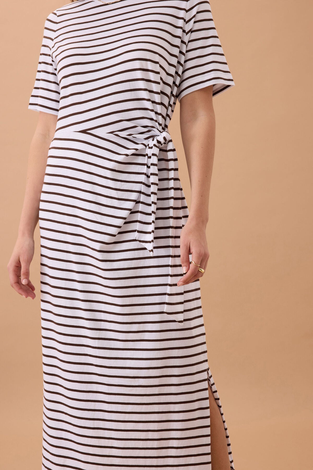 Ceres Allora  Tie Midi Dress - chocolate stripe