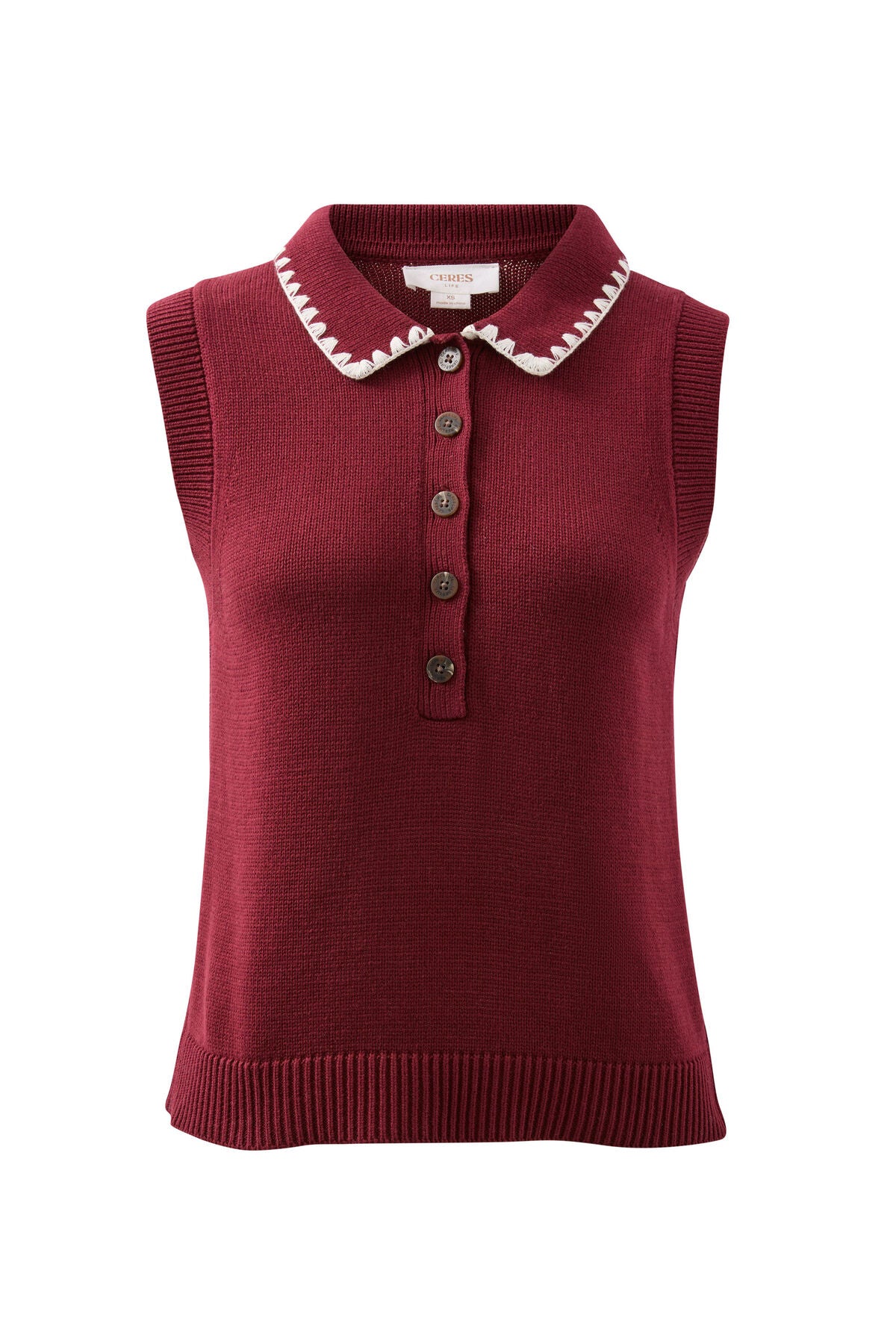 Ceres Cora Collared Button Knit - pomegranate
