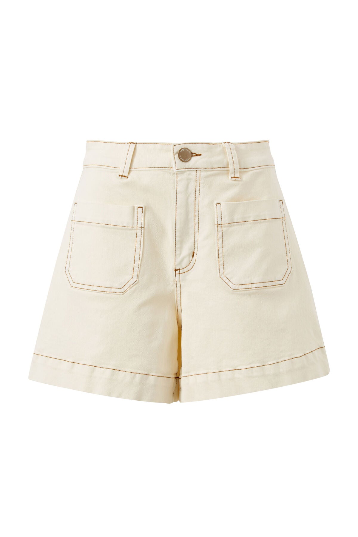 Ceres Esther Denim Patch Pocket Short - eggshell