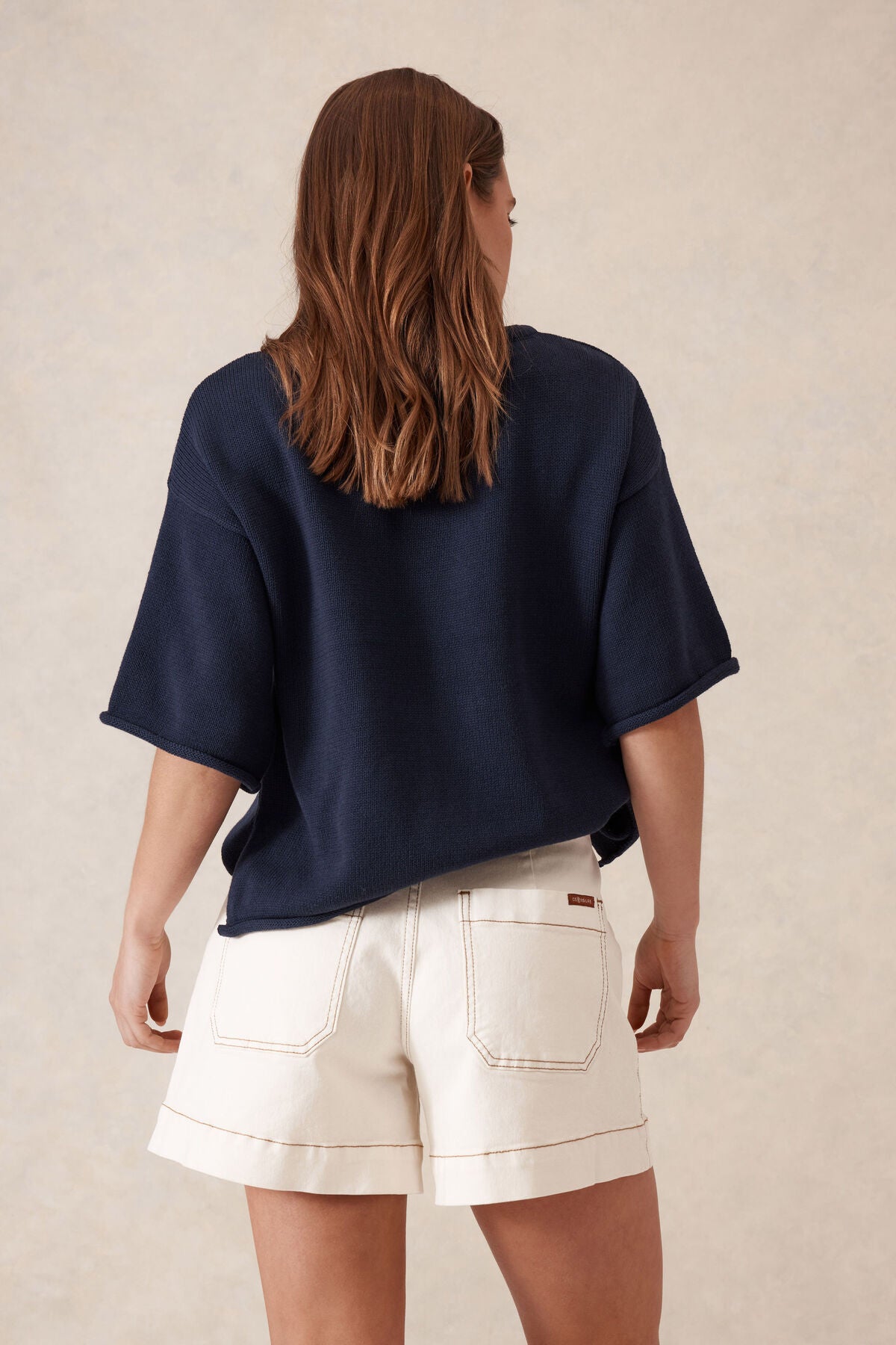 Ceres Esther Denim Patch Pocket Short - eggshell