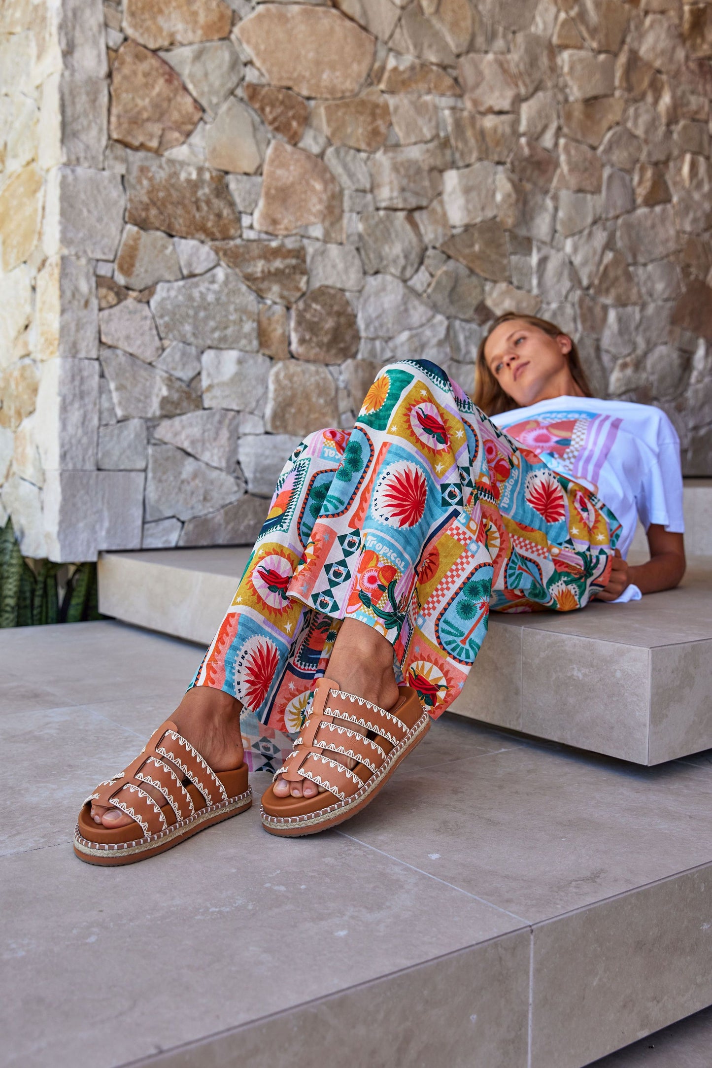 Walnut Ivy Leather Slide - coconut tan