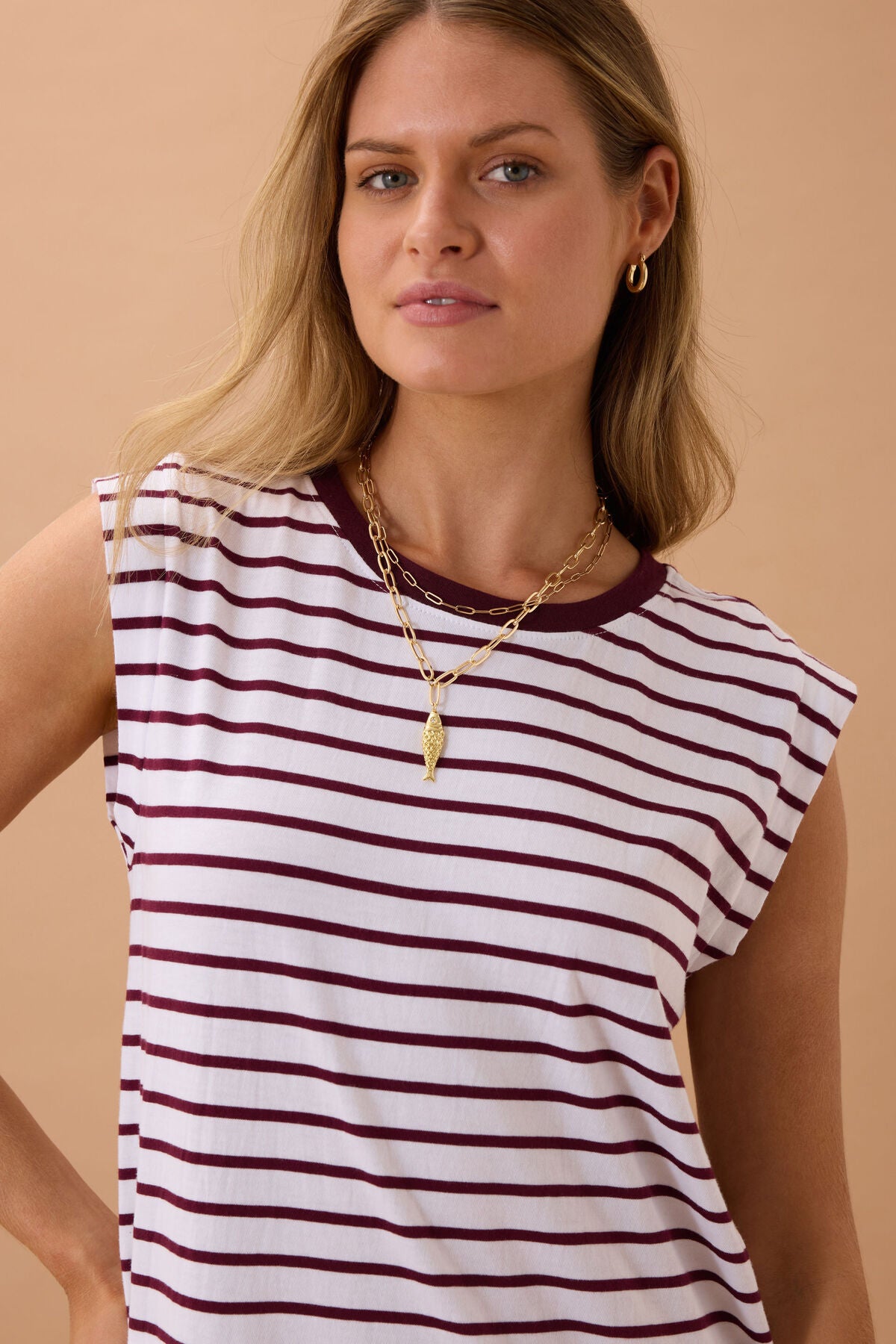Ceres Paloma Dress - white/pomegranate stripe