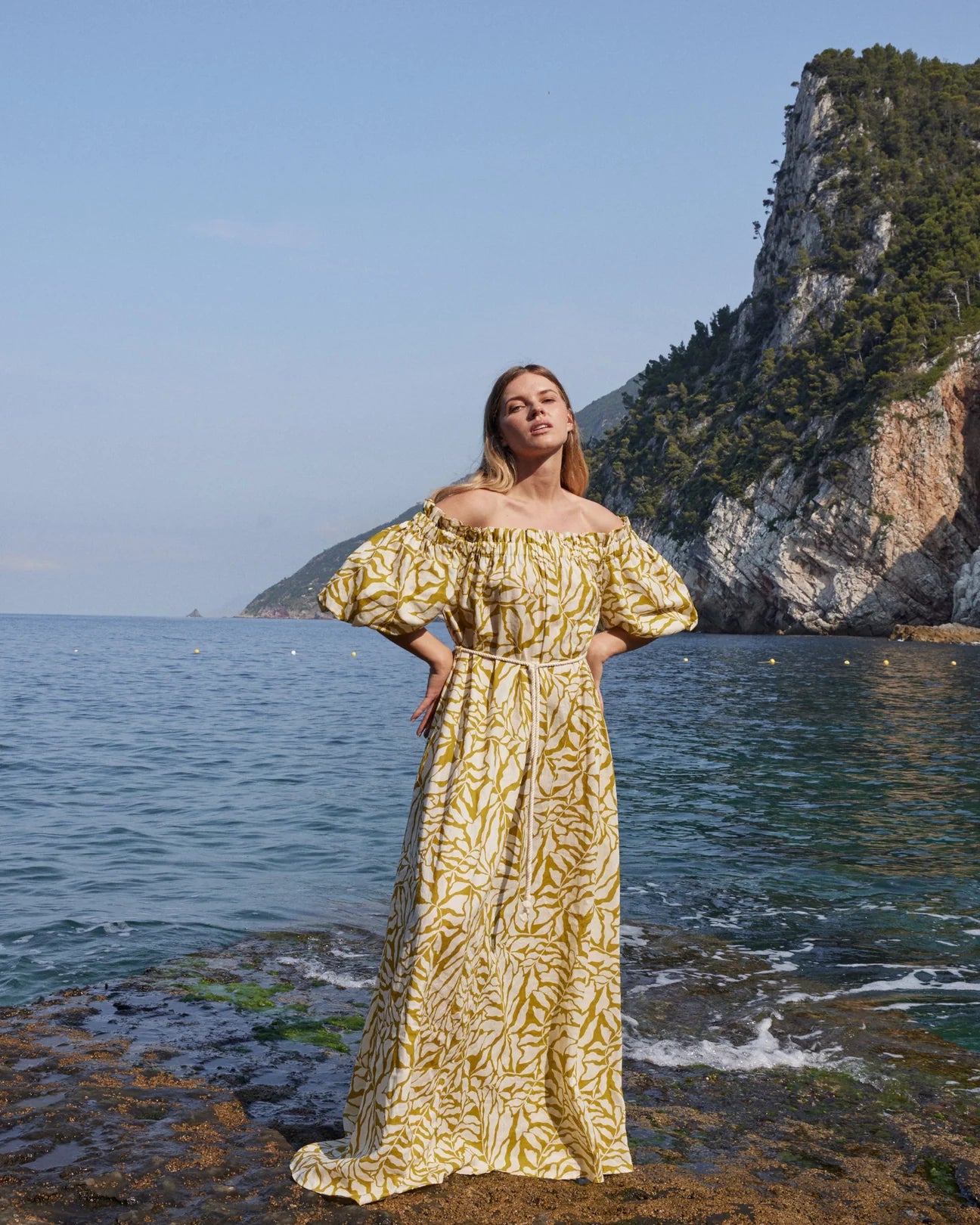 AMELIUS Amara Linen Off Shoulder Maxi Dress