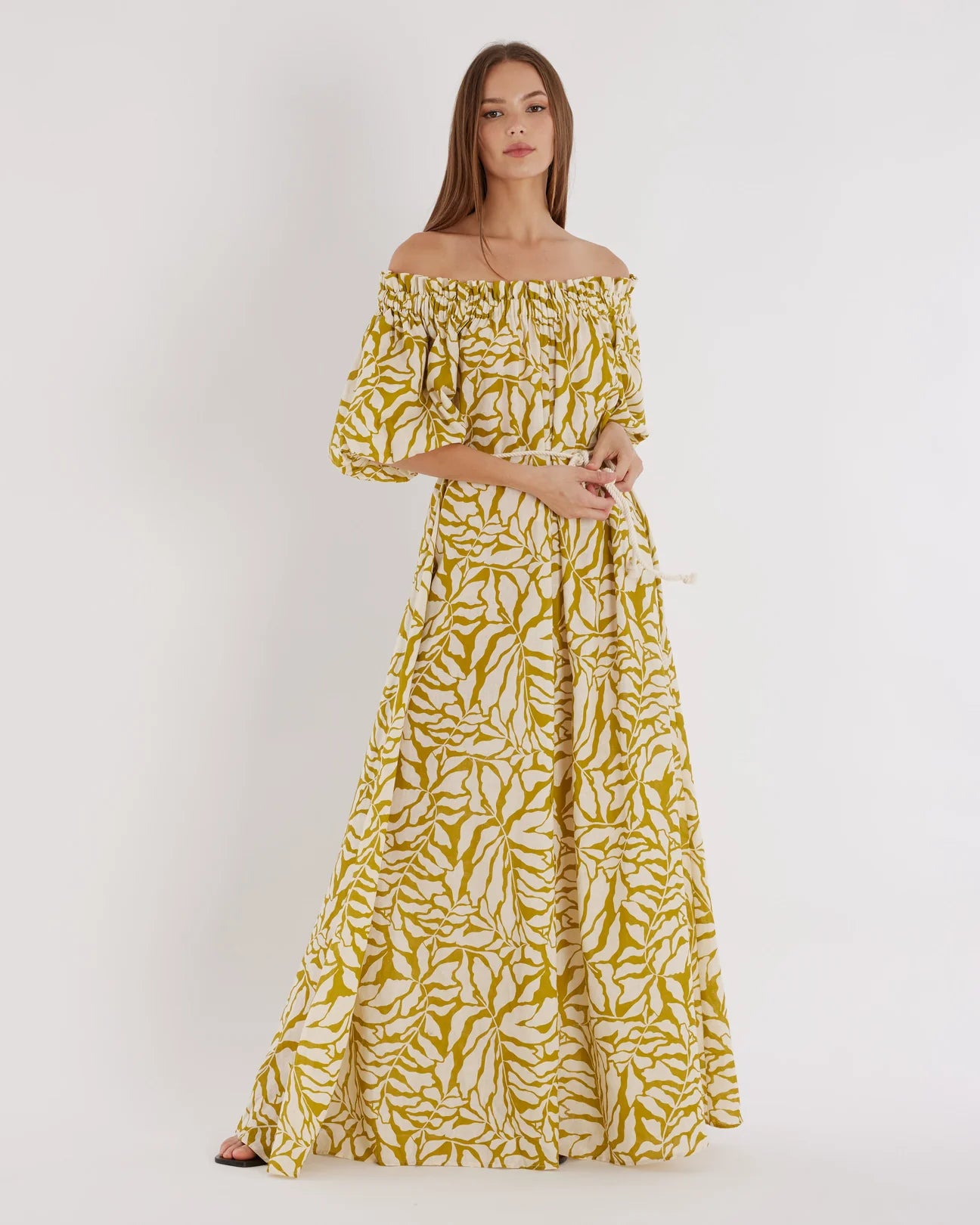AMELIUS Amara Linen Off Shoulder Maxi Dress