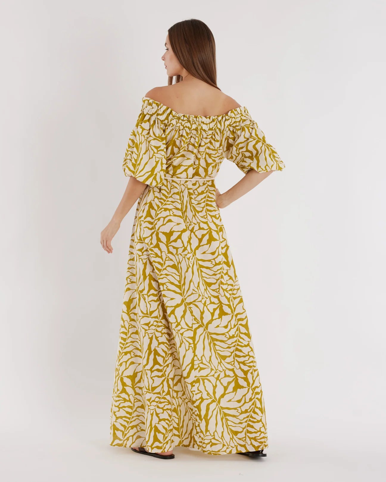 AMELIUS Amara Linen Off Shoulder Maxi Dress