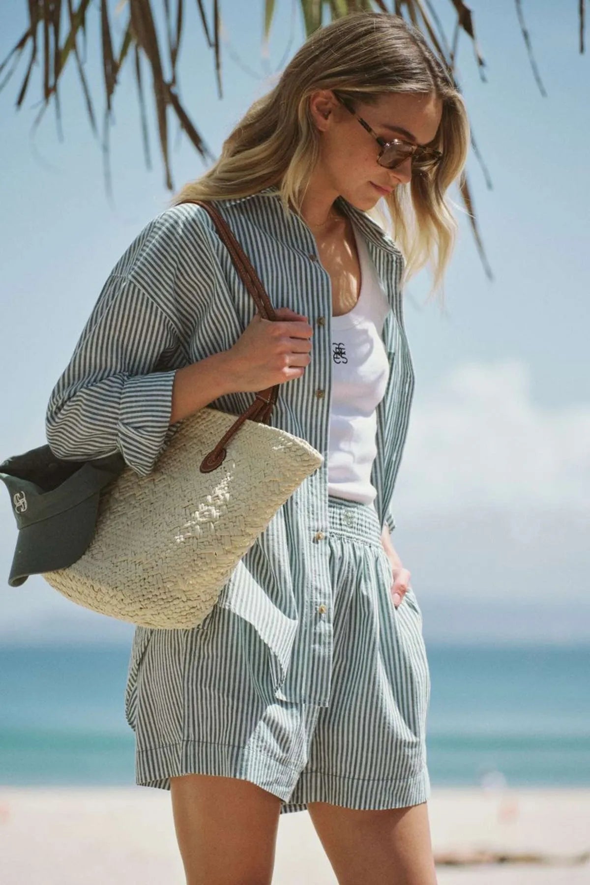 Ceres Life Oversized Shirt - winter green bright white stripe