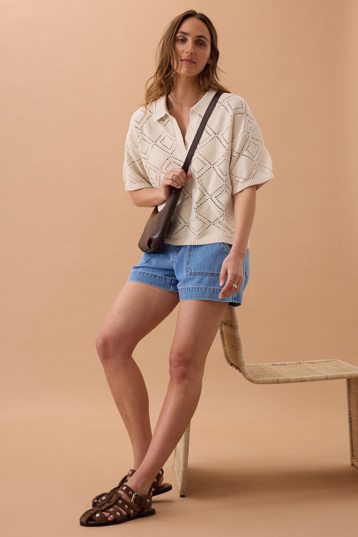 Ceres Demi Diamond Knit Tee - ecru