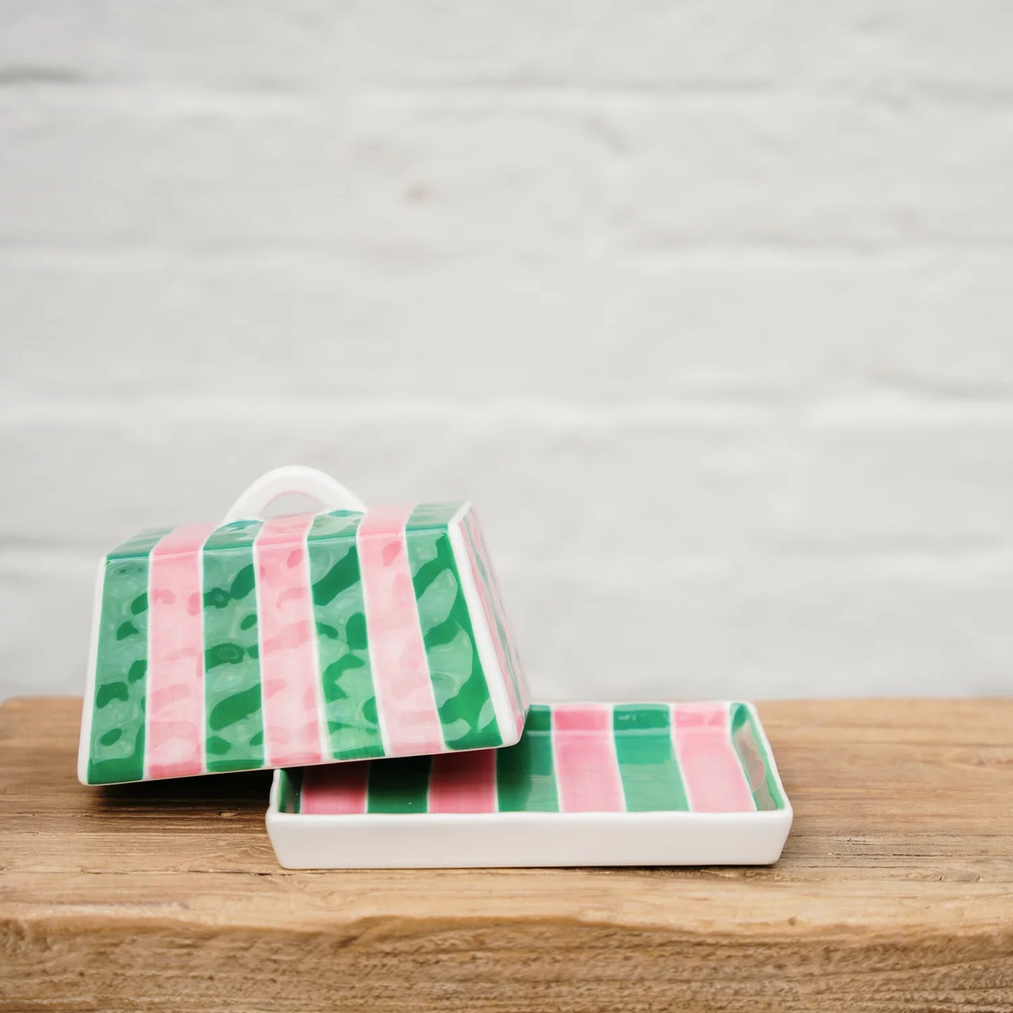 Noss & Co Butter Dish - green and pink stripe