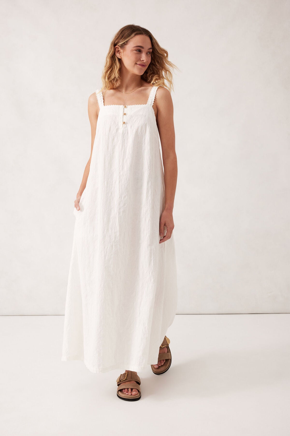 Ceres Life Folk Midi Dress - white