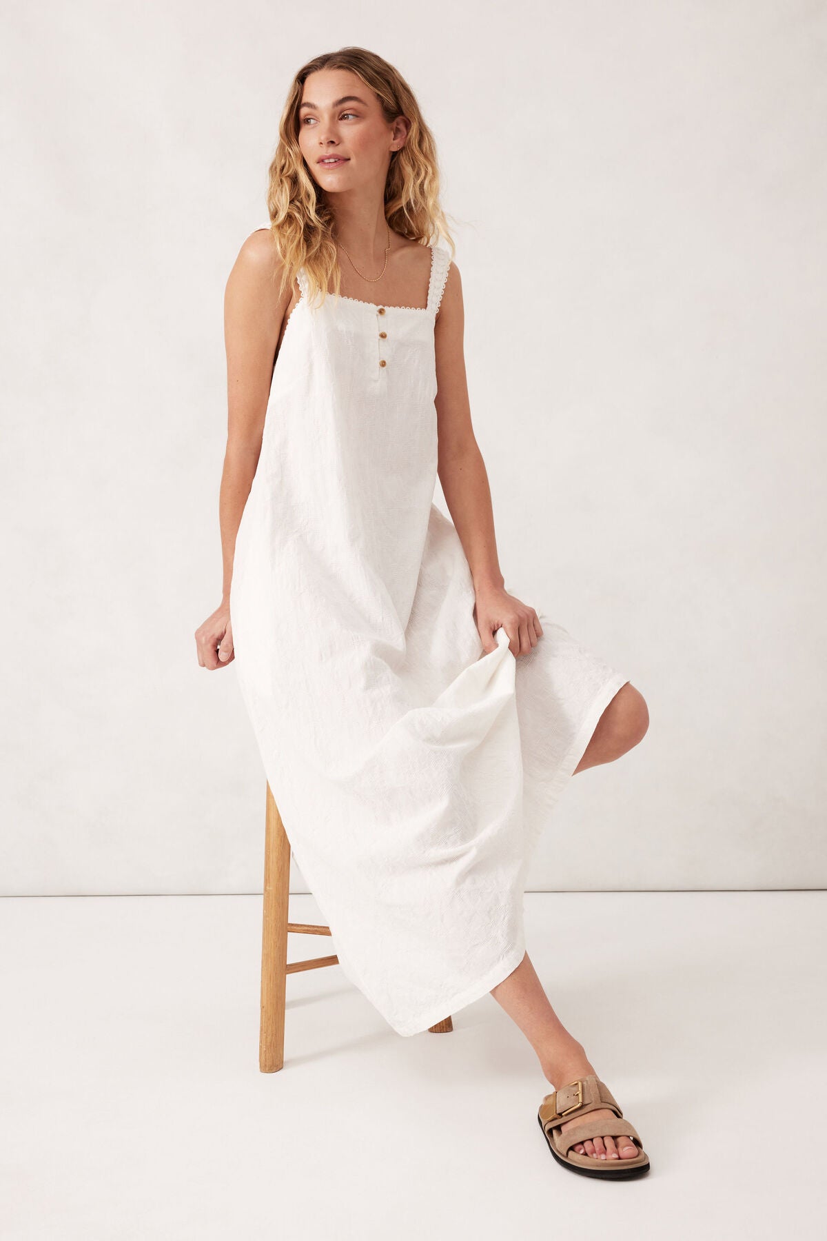 Ceres Life Folk Midi Dress - white