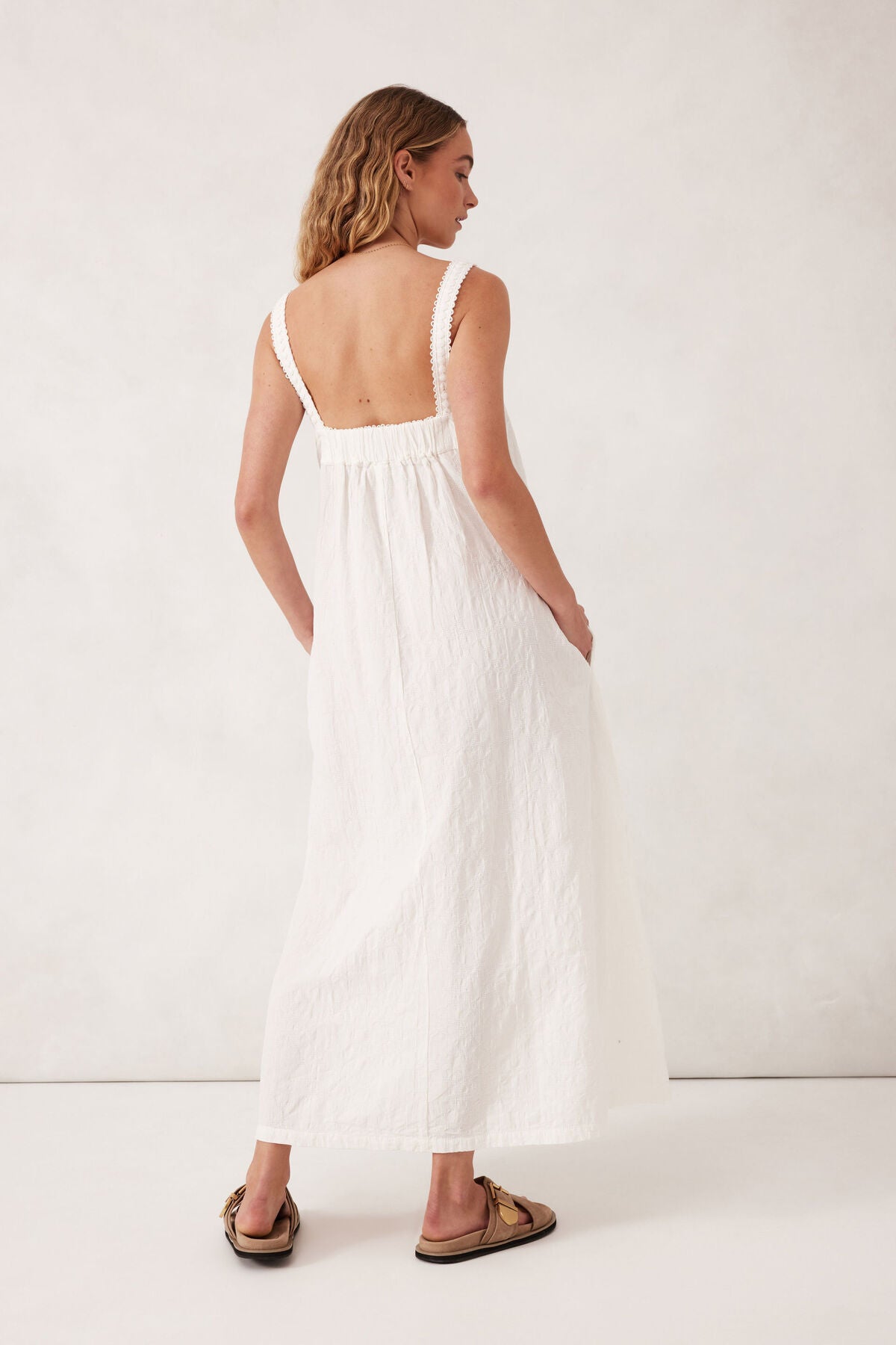 Ceres Life Folk Midi Dress - white
