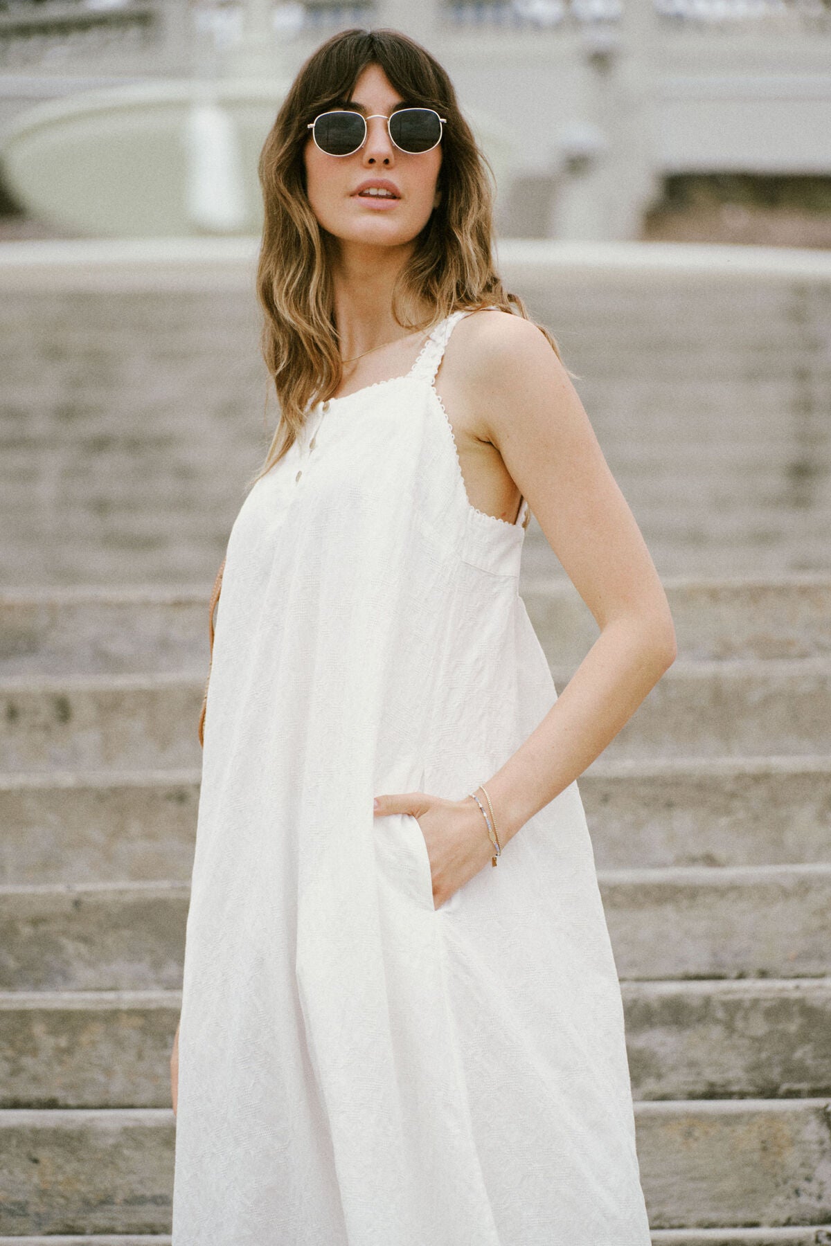 Ceres Life Folk Midi Dress - white