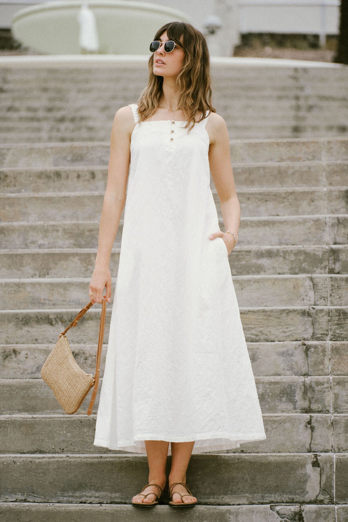 Ceres Life Folk Midi Dress - white