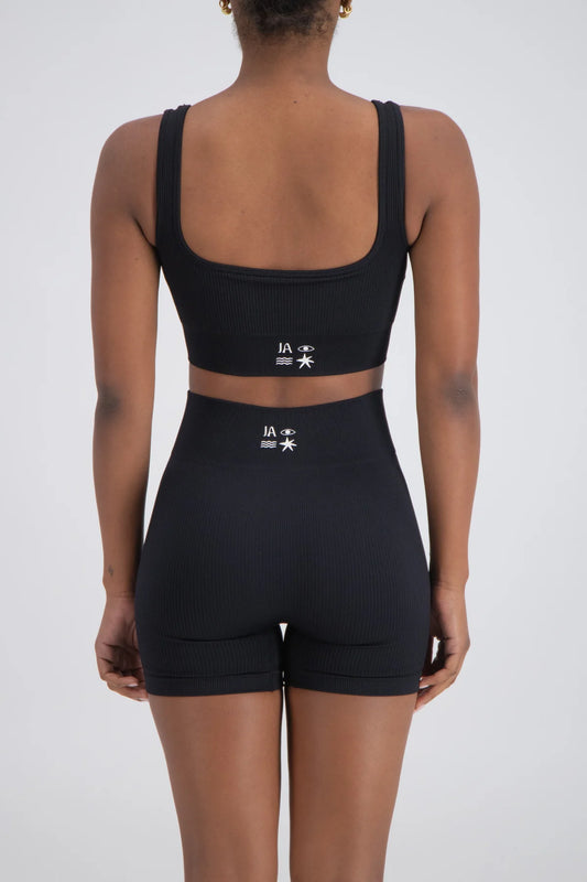 Jasmine Alexa Palermo Seamless Rib Knit Shorts Black