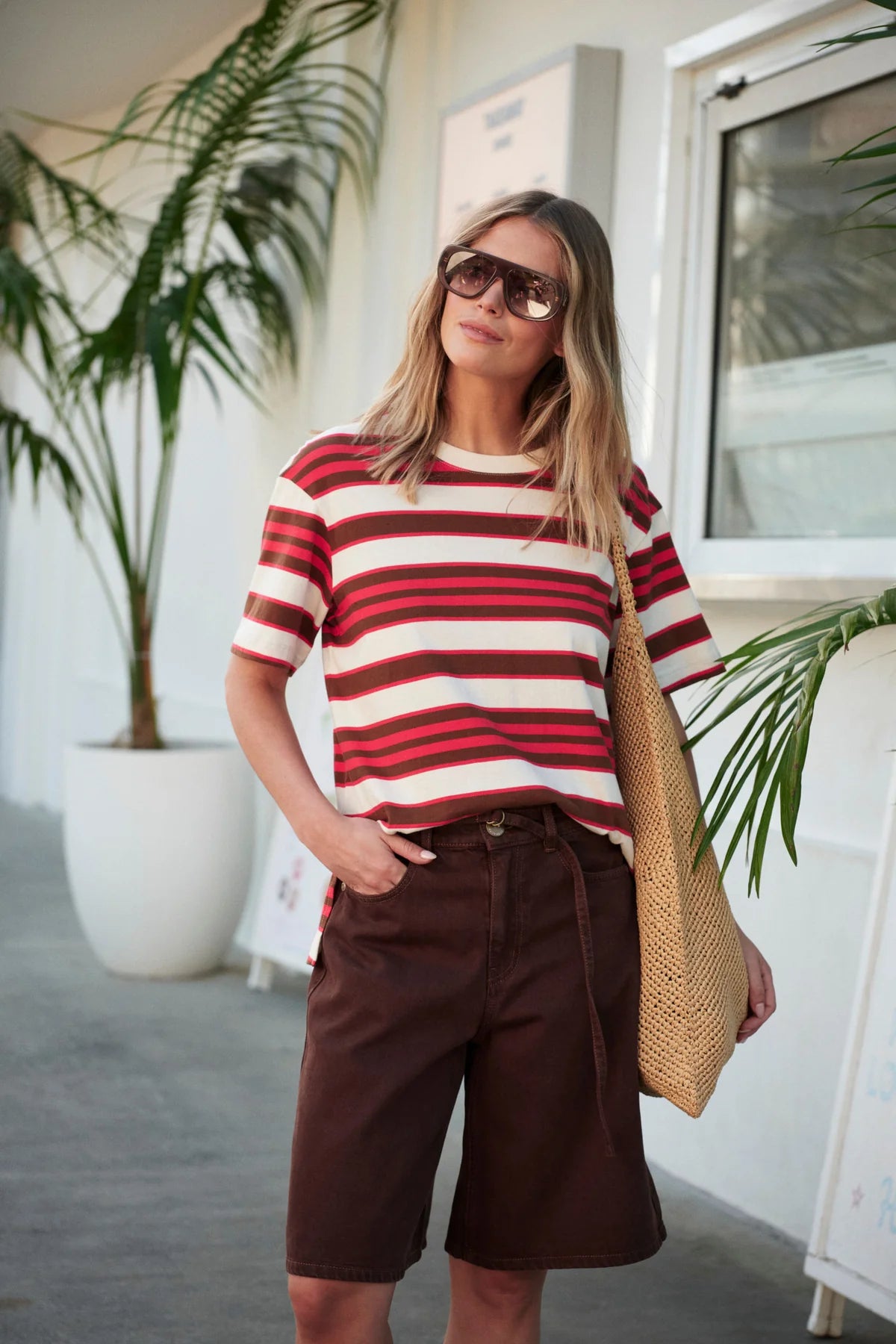 Ceres Stevie Slouchy Tee - red/toffee stripe