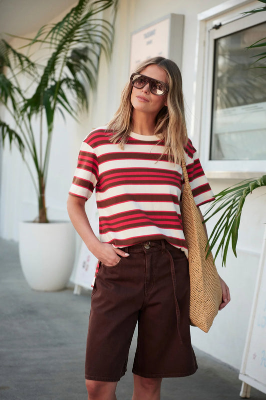 Ceres Stevie Slouchy Tee - red/toffee stripe
