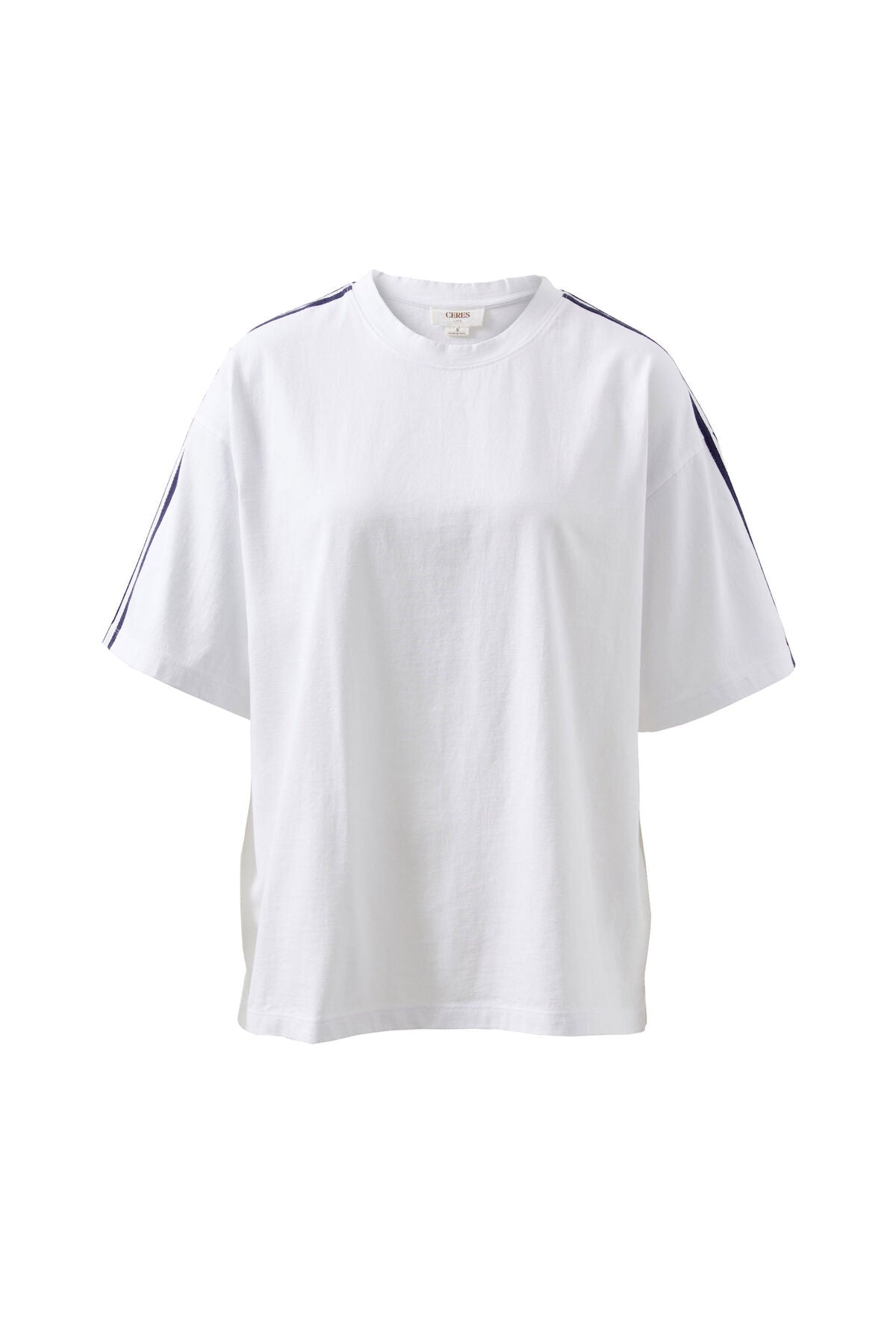 Ceres Life Sporty Tape Tee - white/new navy stripe