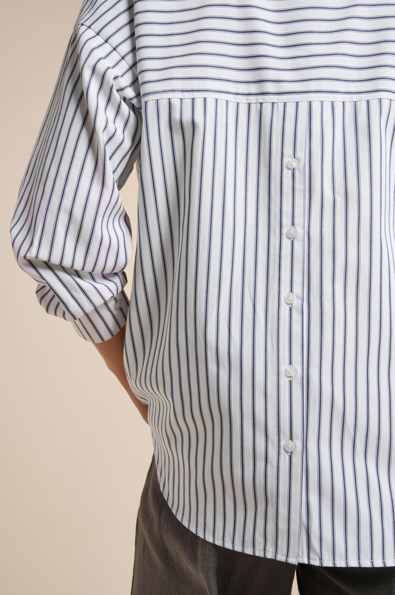 Little Lies Button Back Shirt - navy stripe