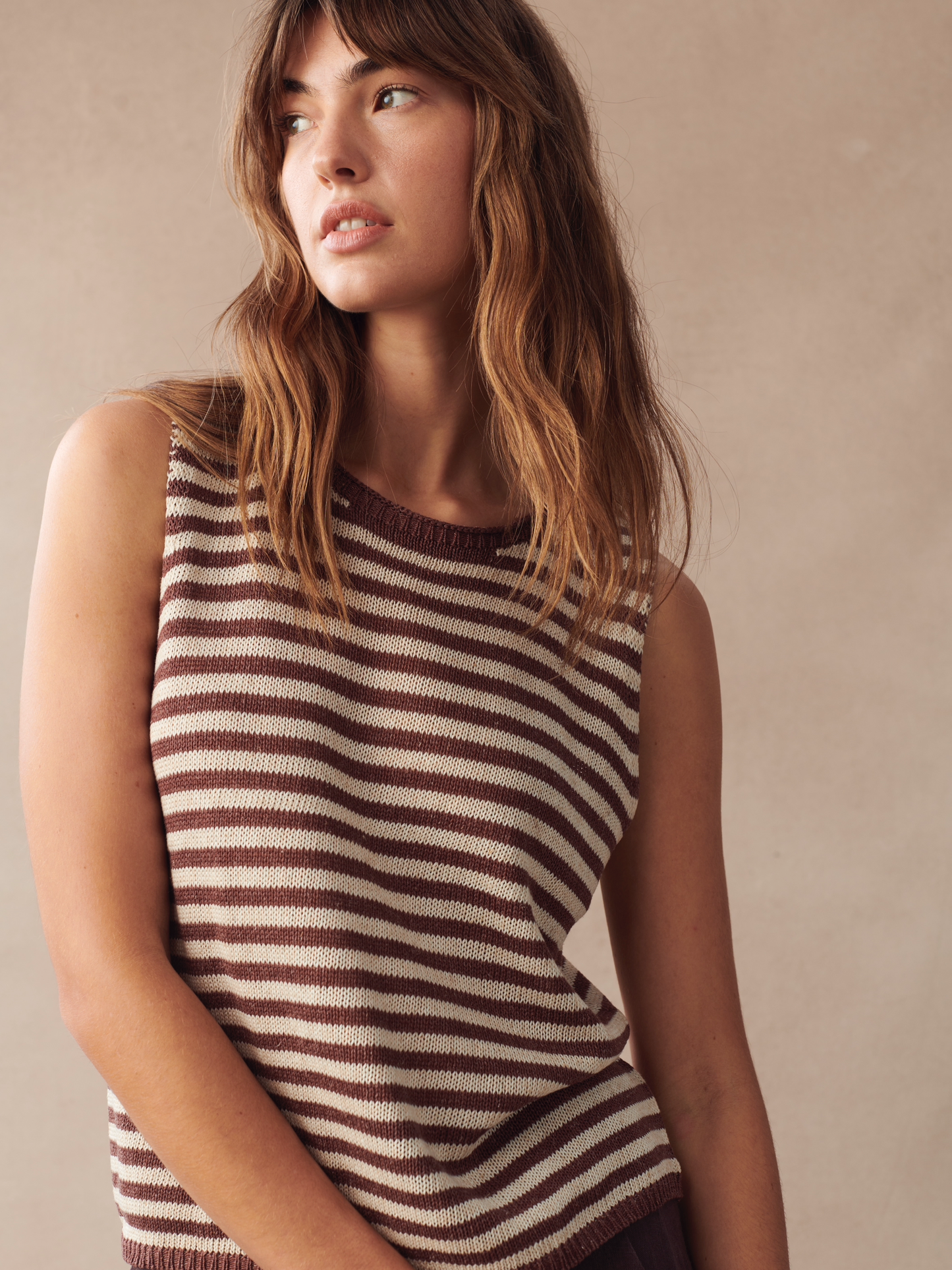 Little Lies Isa Tank - Cherry/Natural Stripe