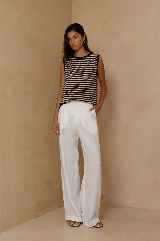 LILYA Lena Stripe Knit Top - navy and sand