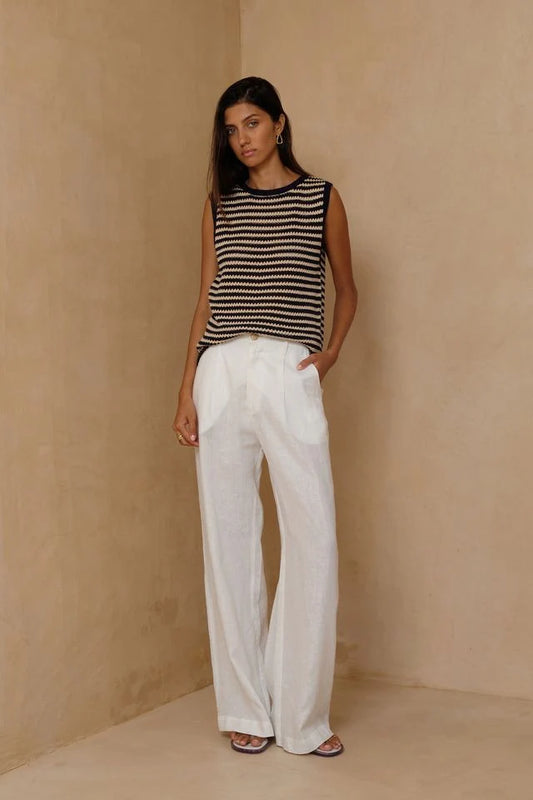 LILYA Lena Stripe Knit Top - navy and sand
