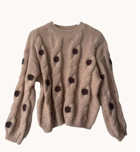 Little Lies Spot Cable Jumper - mocha