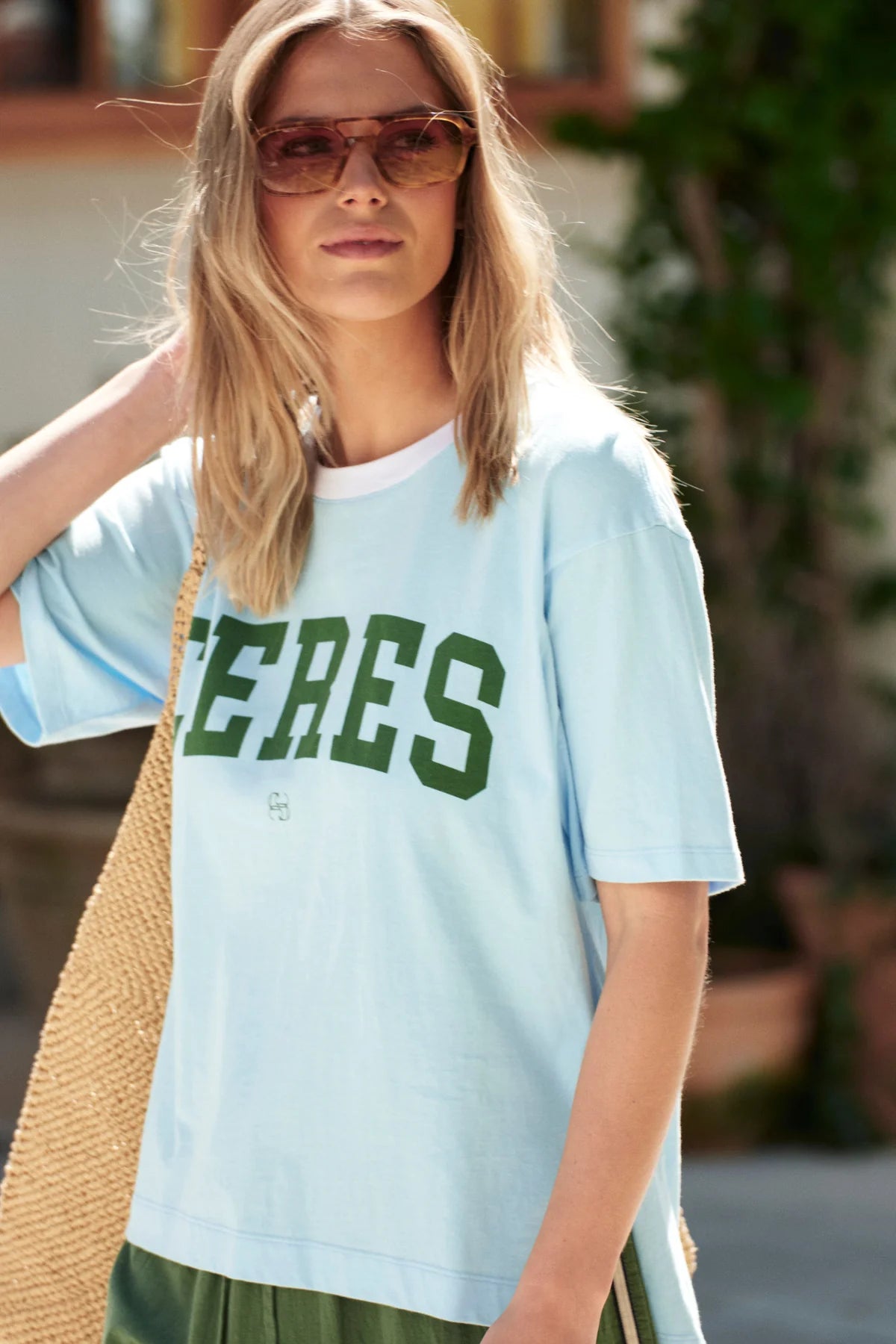 Ceres Stevie Slouchy Tee - fresh blue/basil varsity