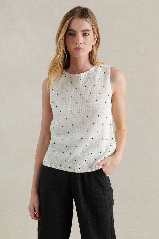 Little Lies Polka Dot Tank - white