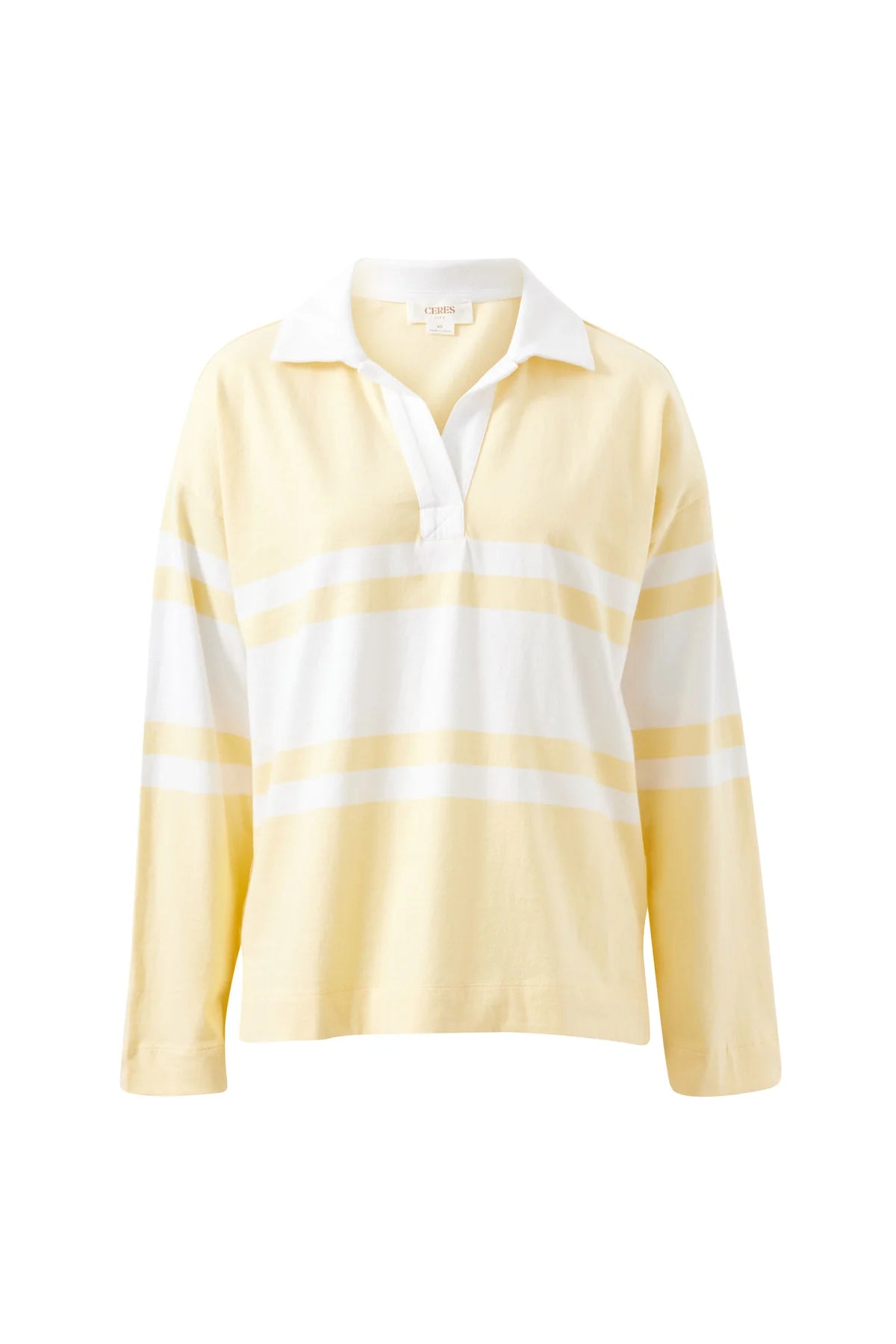 Ceres Shelby Slouchy Rugby Top - butter/white placement stripe