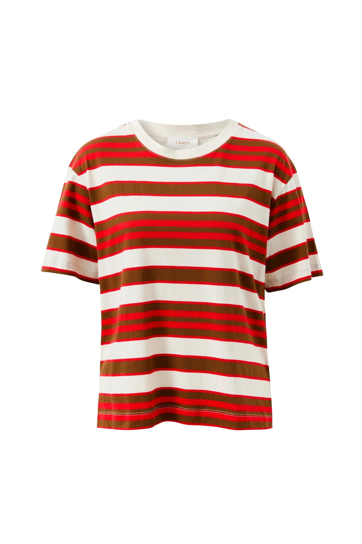 Ceres Stevie Slouchy Tee - red/toffee stripe
