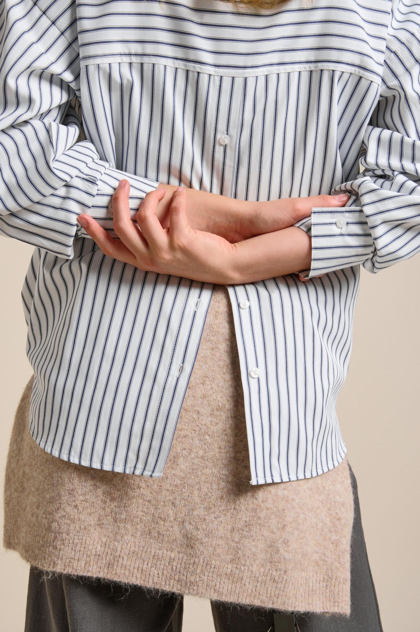 Little Lies Button Back Shirt - navy stripe