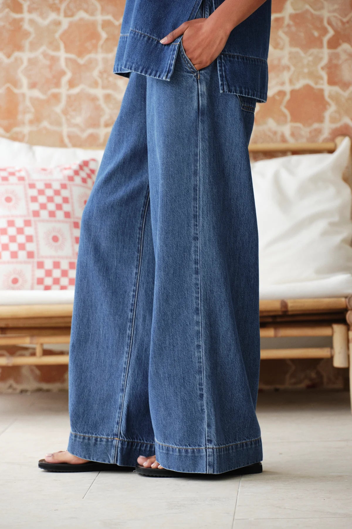 Ceres Andie Wide Leg Drawstring Pant - fresh indigo
