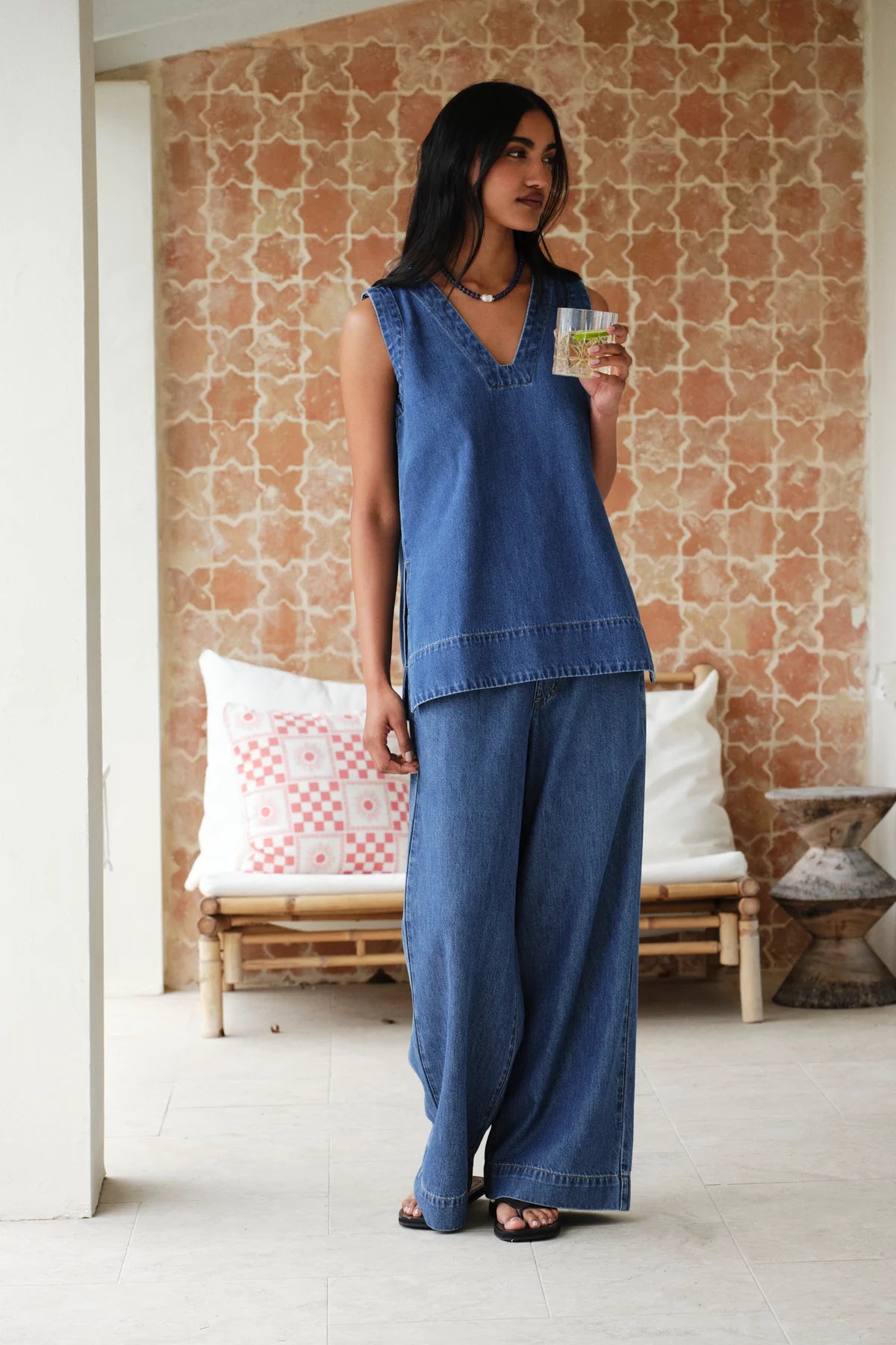Ceres Andie Wide Leg Drawstring Pant - fresh indigo
