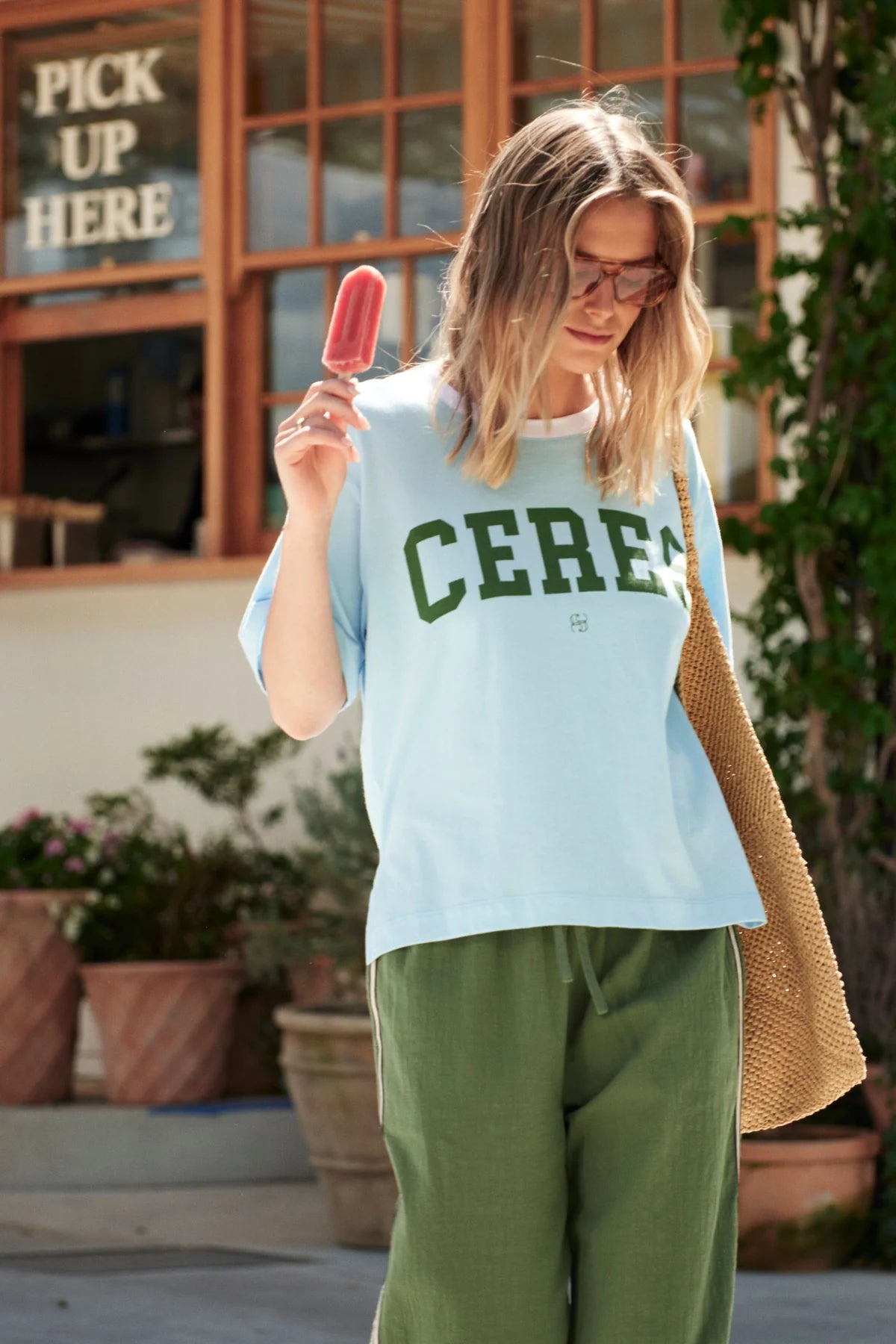 Ceres Stevie Slouchy Tee - fresh blue/basil varsity