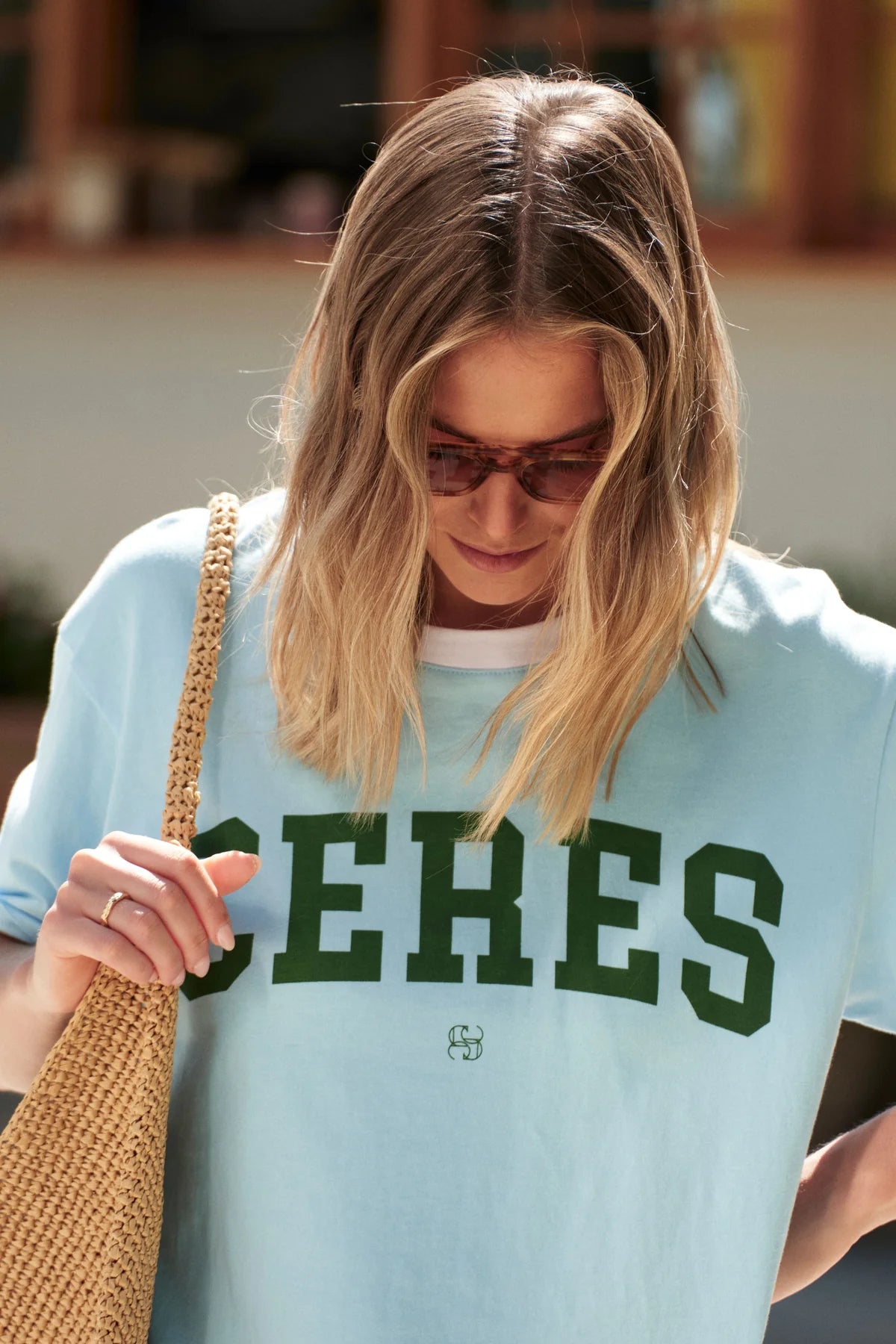 Ceres Stevie Slouchy Tee - fresh blue/basil varsity