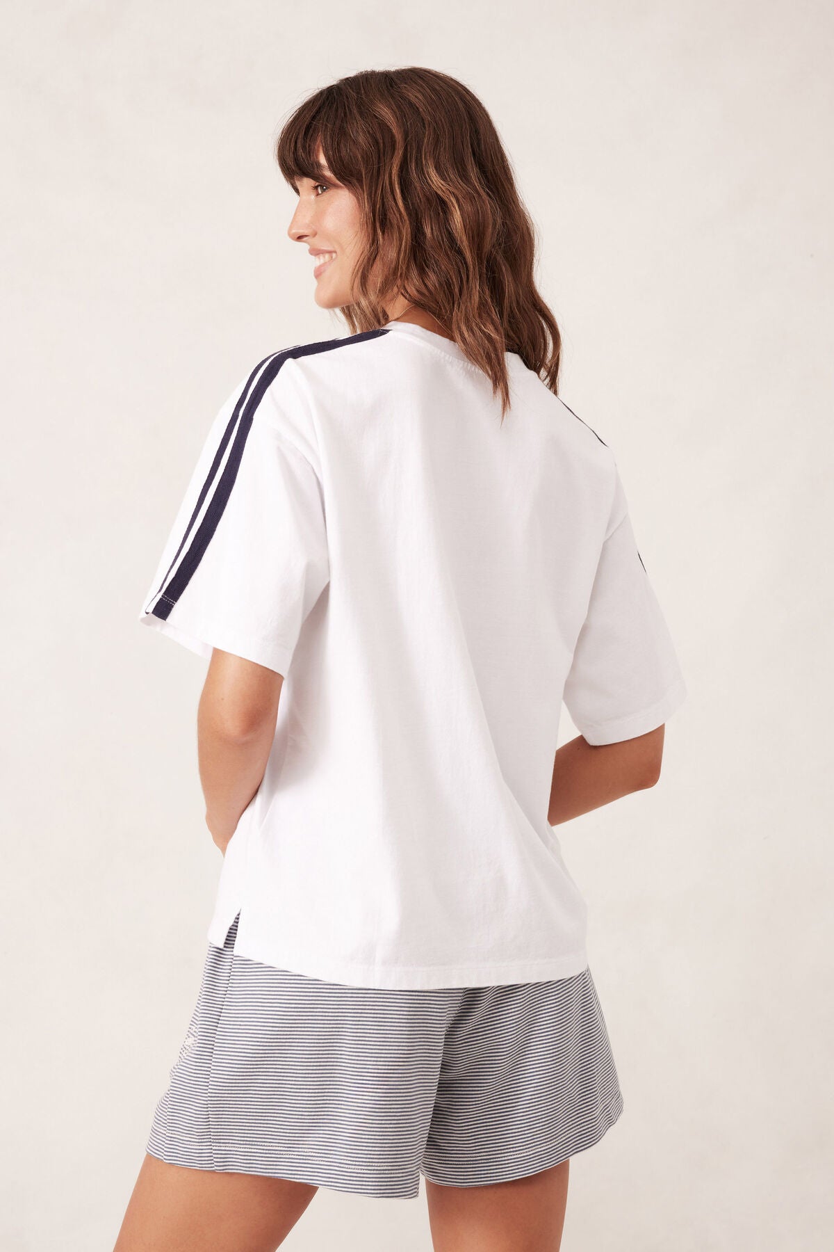 Ceres Life Sporty Tape Tee - white/new navy stripe