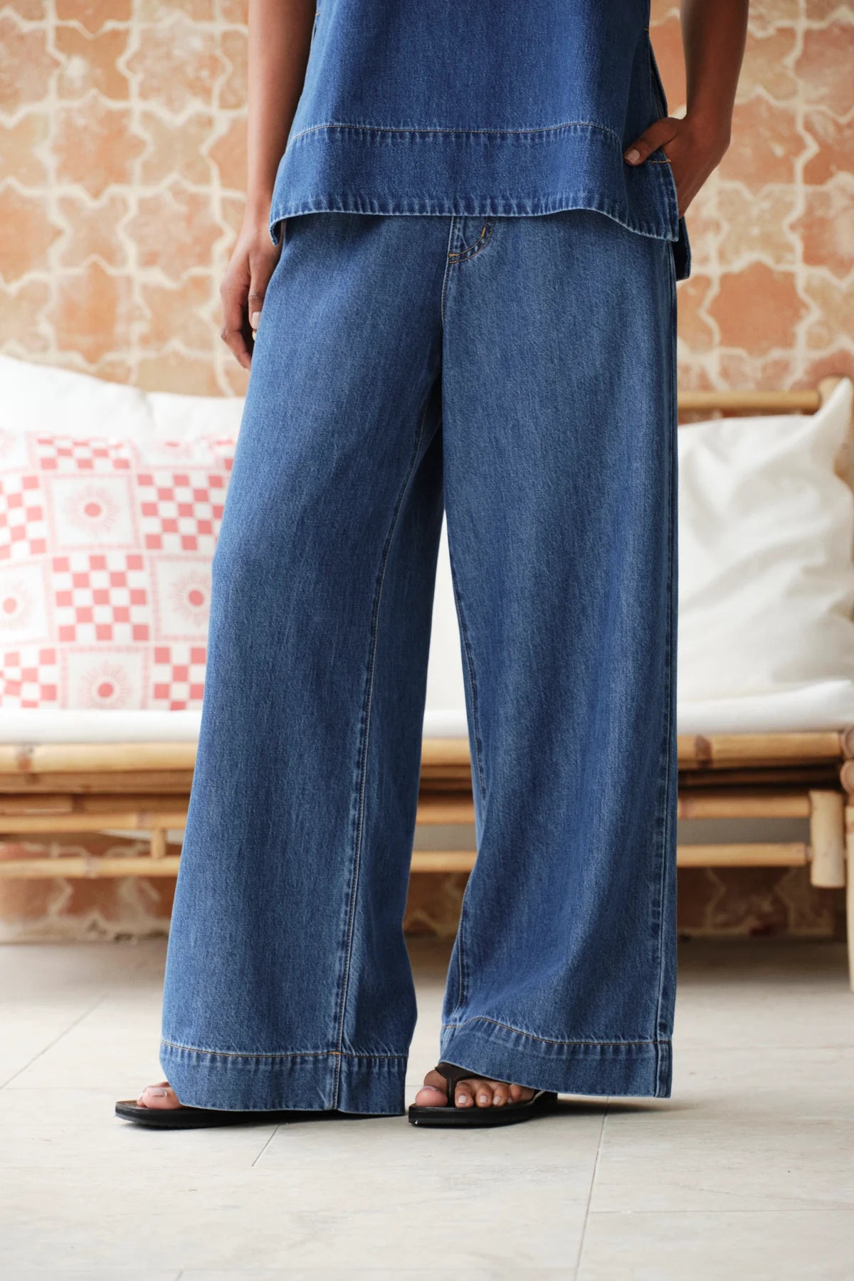 Ceres Andie Wide Leg Drawstring Pant - fresh indigo