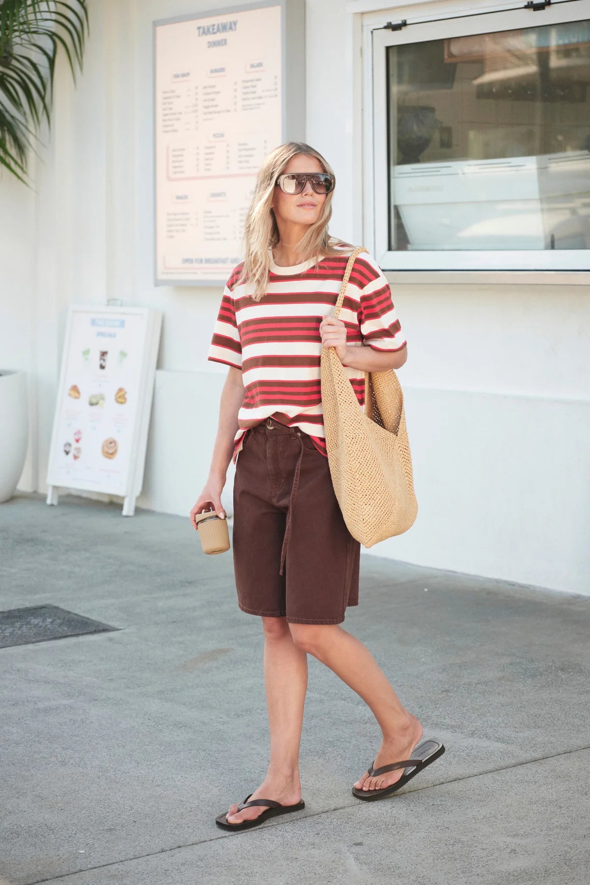Ceres Stevie Slouchy Tee - red/toffee stripe