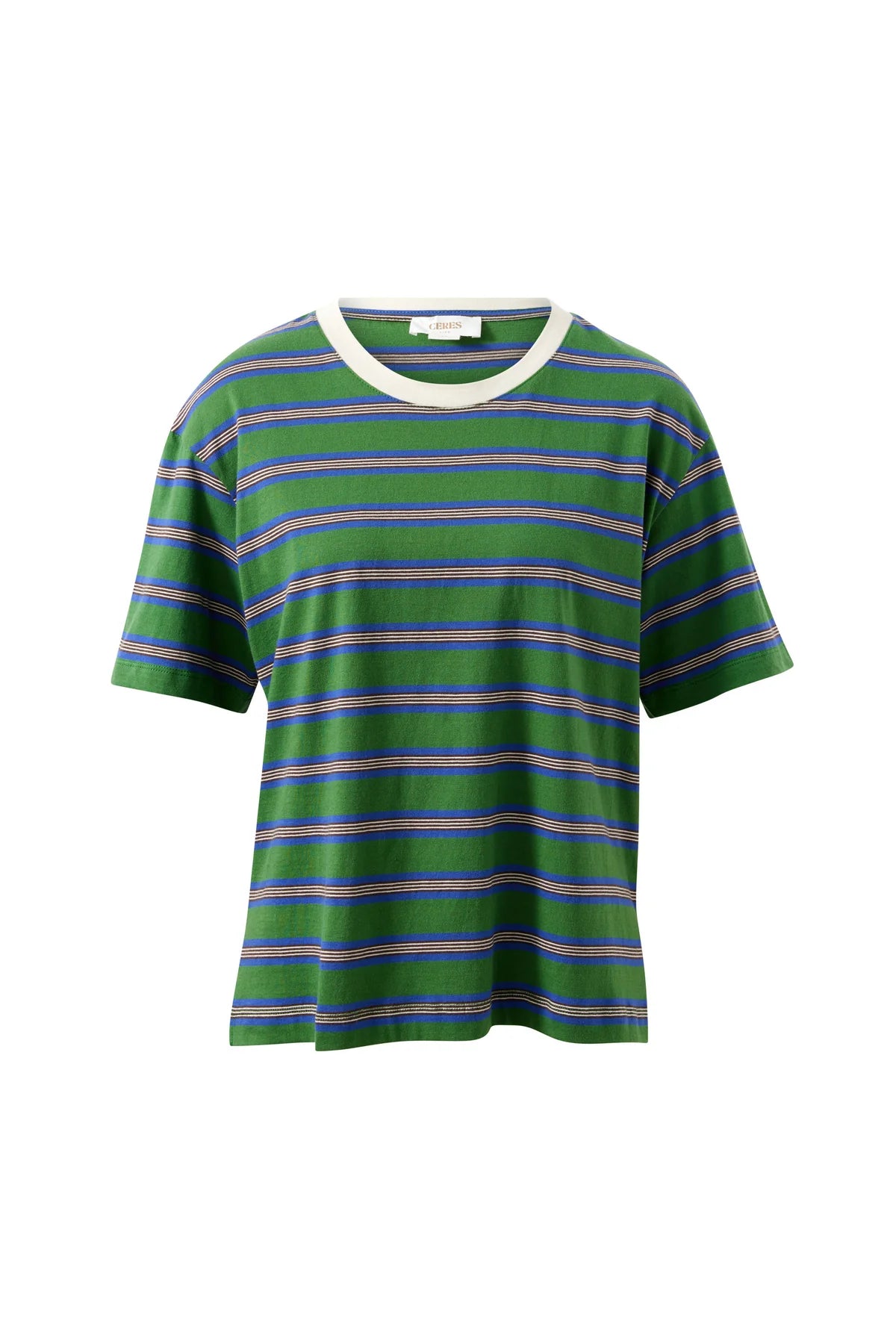 Ceres Stevie Slouchy Tee - basil/blue stripe