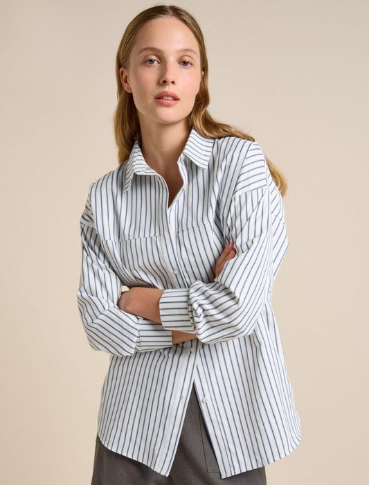 Little Lies Button Back Shirt - navy stripe