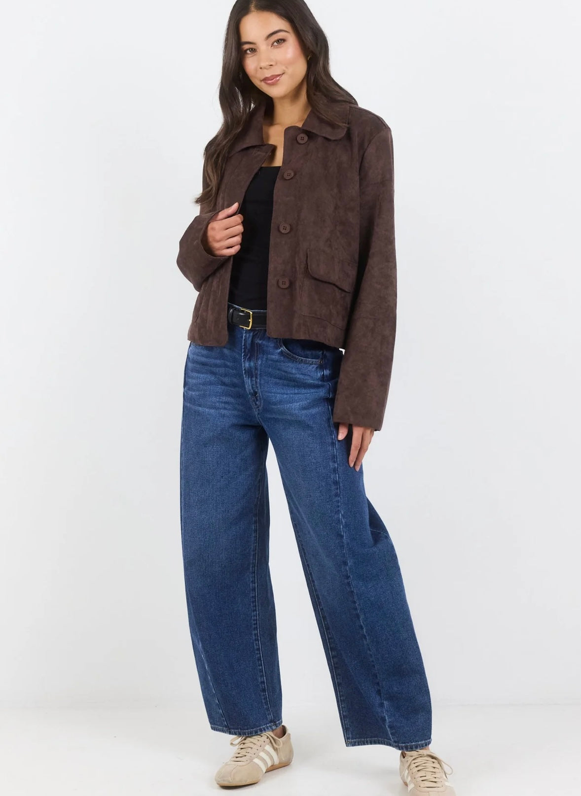 Among the Brave - Exhibit Faux Suede Cropped Jacket - chocolate