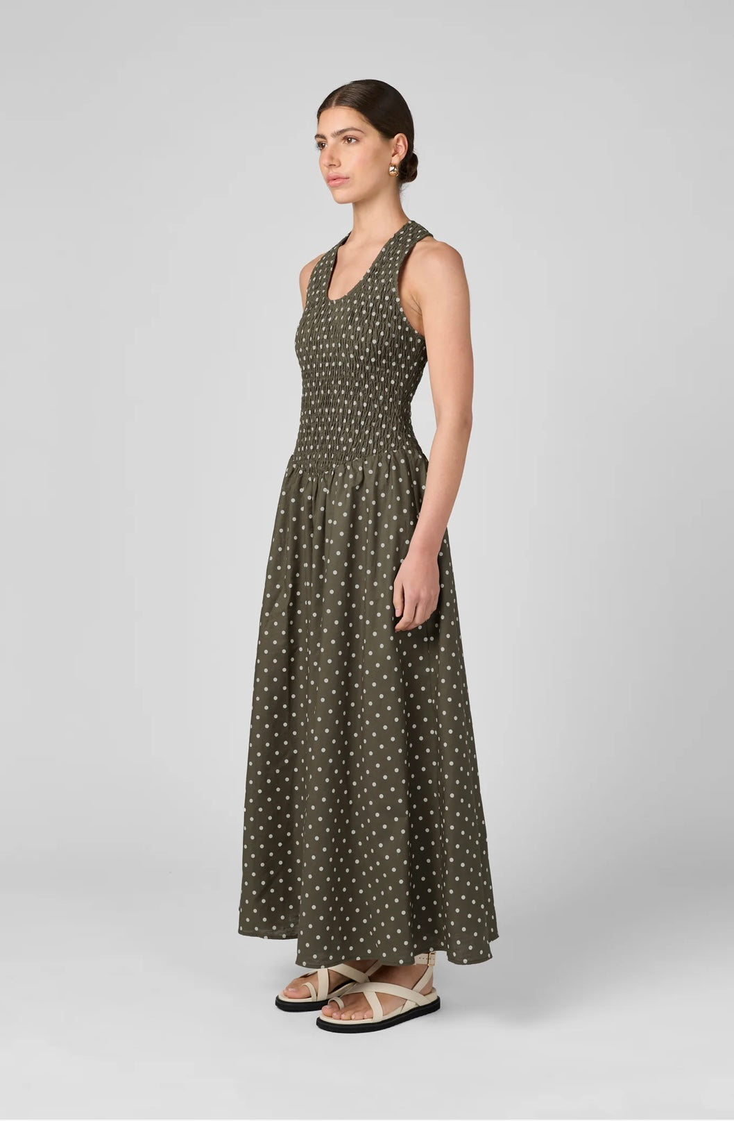 MVN Label Shirring  Top Polka Dot Maxi - chocolate