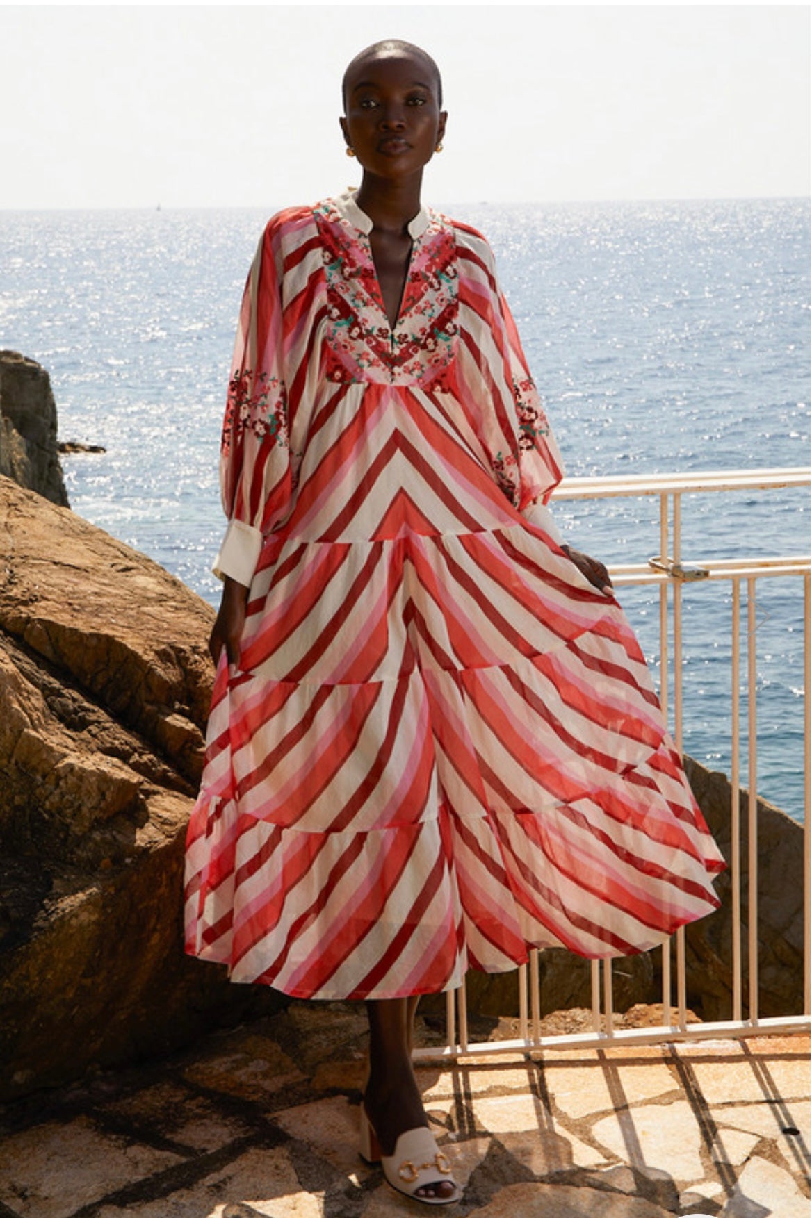Bohemian Traders Geo Stripe Dress in Coral Hues