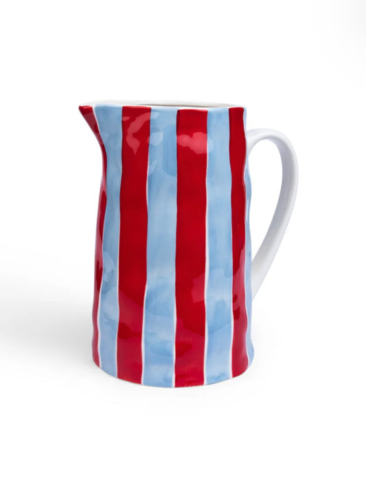 Noss & Co New Medium Jug - cornflower blue and red stripe