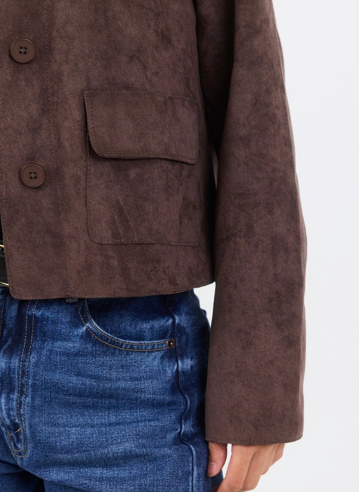 Among the Brave - Exhibit Faux Suede Cropped Jacket - chocolate