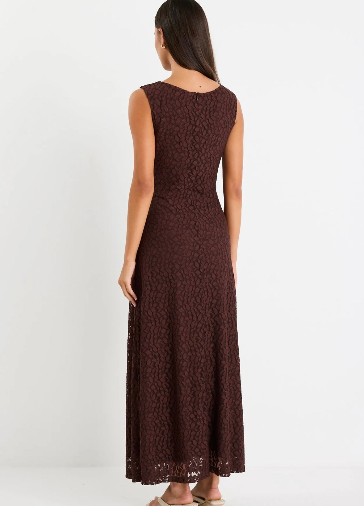 Stories Be Told - Backlit Chocolate Lace Sleeveless Maxi Dress