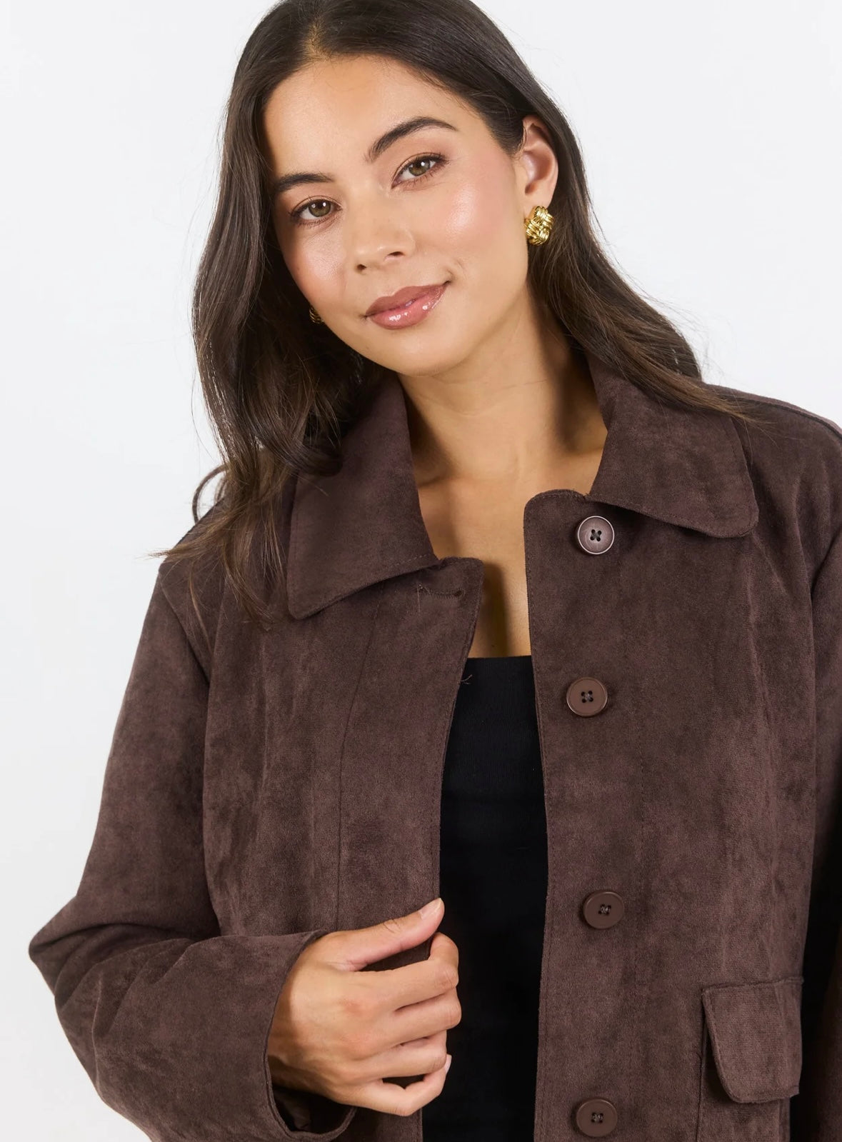Among the Brave - Exhibit Faux Suede Cropped Jacket - chocolate