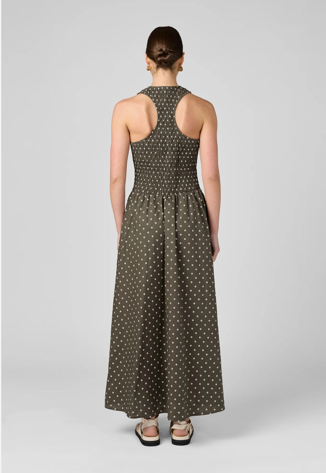 MVN Label Shirring  Top Polka Dot Maxi - chocolate