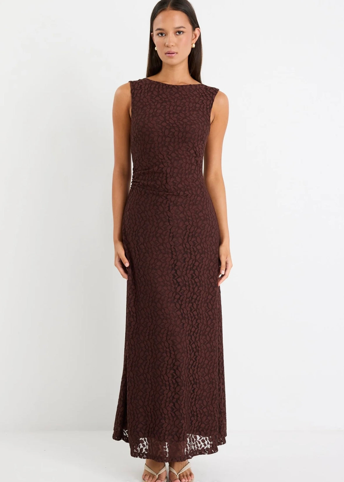 Stories Be Told - Backlit Chocolate Lace Sleeveless Maxi Dress
