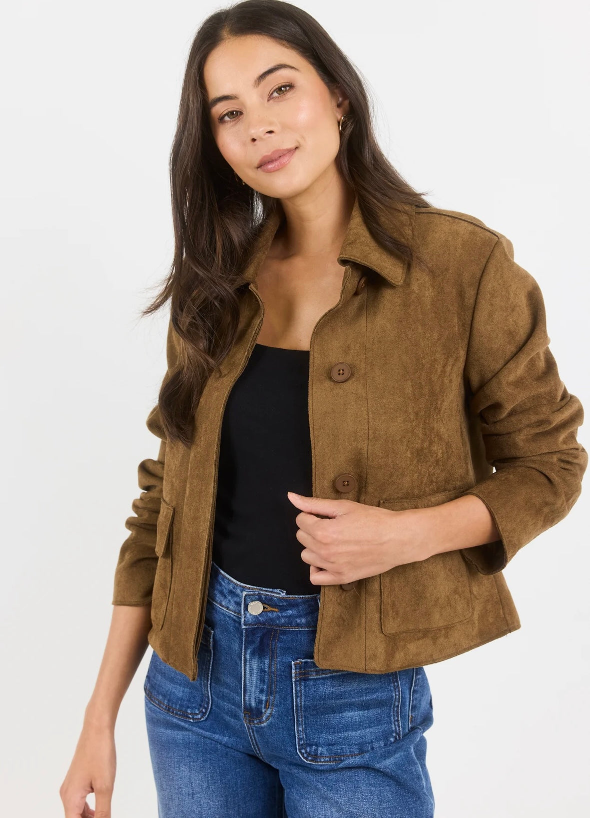 Among the Brave Exhibit Faux Suede Cropped Jacket - cinnamon
